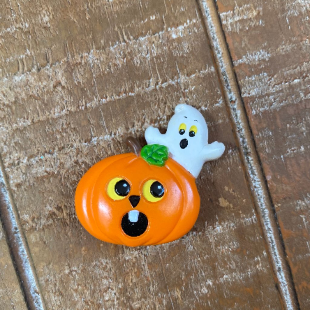 Signed Vintage Russ Halloween Pumpkin Ghost Pin Brooch 90s Kitsch Retro Jewelry 15$